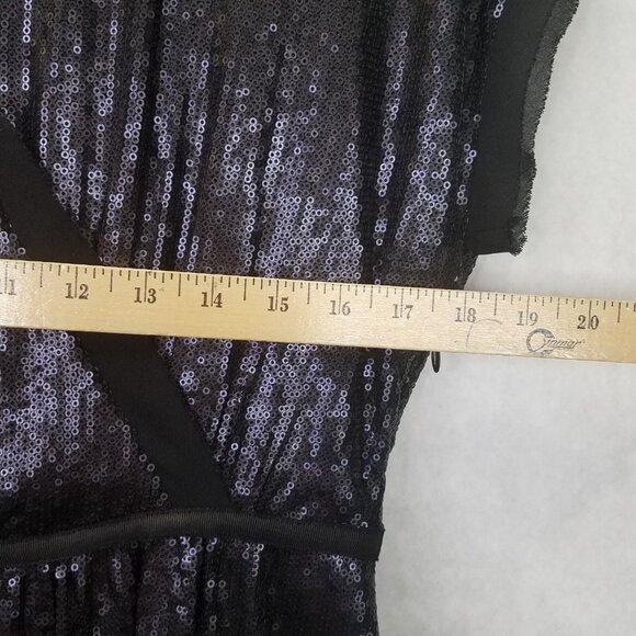 Banana Republic BR Sequined Sheath Dress 6 Matte Black Crossover Surplice Mini - Picture 11 of 14